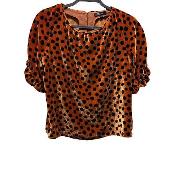 Madewell Velvet Memento Ruffle-Sleeve Top In Leopard Dot Size S - Picture 1 of 8